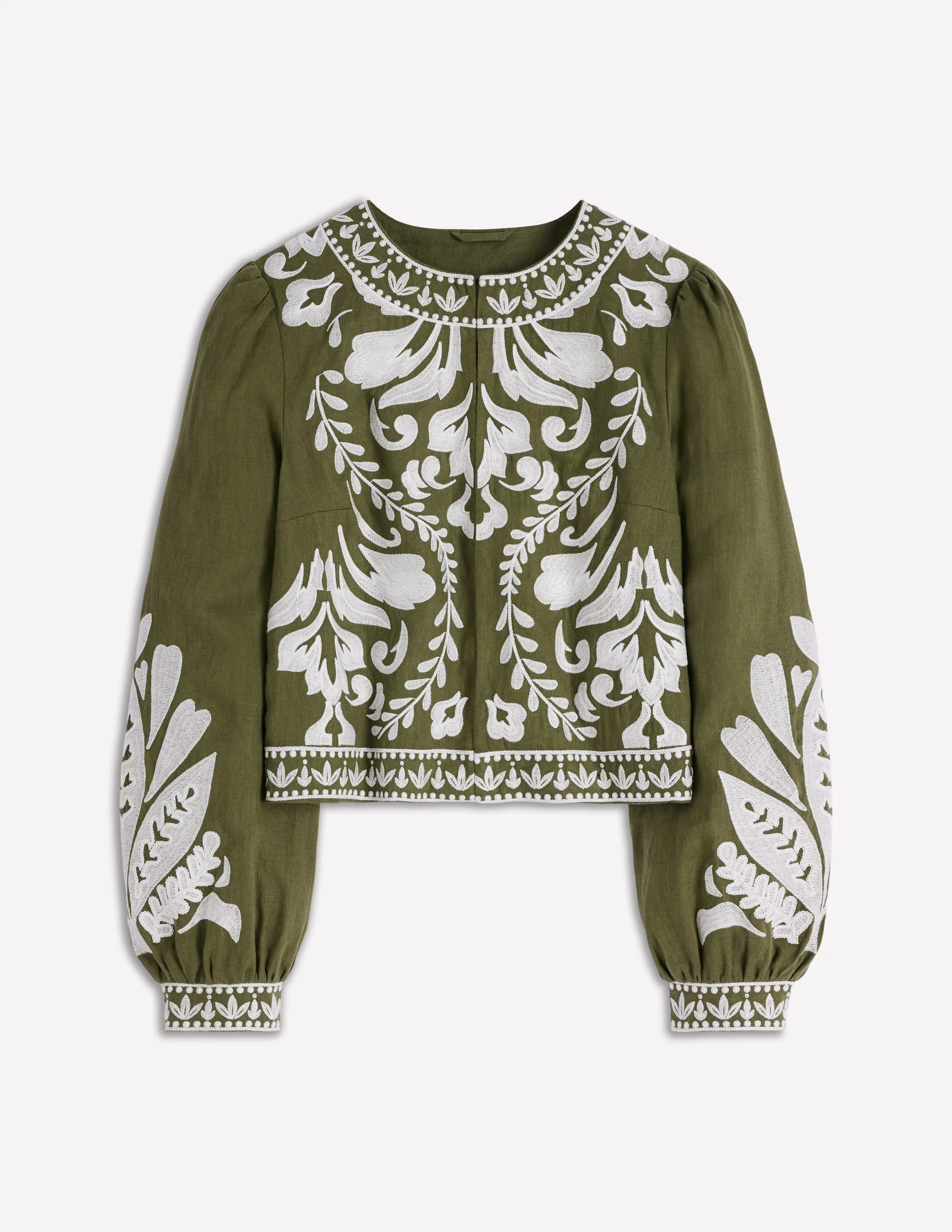 Embroidered Linen Jacket-Woodland Green | Boden (US)