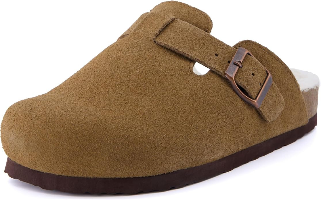 CUSHIONAIRE Women's Hana Cork footbed clog with Genuine Leather upper, Faux Fur lining, and +Comf... | Amazon (US)