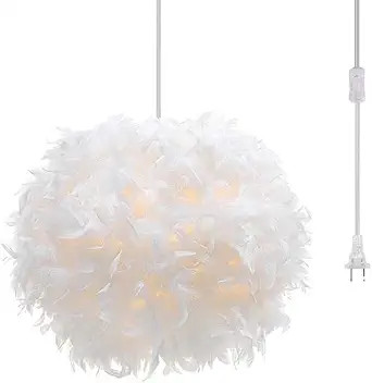 Surpars House Plug in Pendant Light White Feather Chandelier with 14.8' Cord and On/Off Switch in... | Amazon (US)