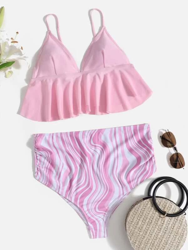 Maternity Ruffle Hem Criss Cross Bikini Swimsuit | SHEIN