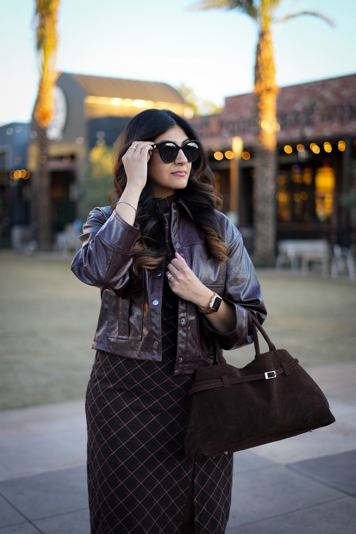 Meeting the girls for drinks, dinner and a movie and wearing this #ootn 
-Cropped leather jacket 
-plaid dress
-brown suede tote bag

Linking alternatives and more affordable options 

#datenightoutfit #springoutfit #size10 #jacket

#LTKMidsize #LTKootd #LTKOver40
