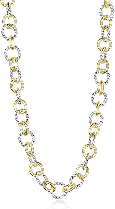 UNY Trendy Elegant Vintage Retro Unique David Fahsion Style 2 Tone Twisted Wire Link Women Long N... | Amazon (US)