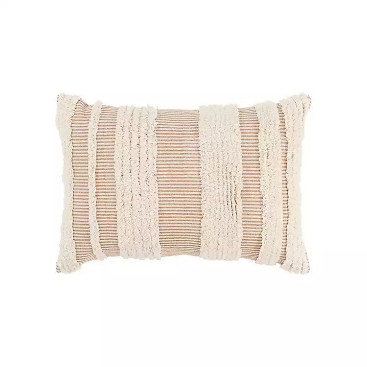 Tan and Natural Tufted Stripes Lumbar Pillow | Kirkland's Home