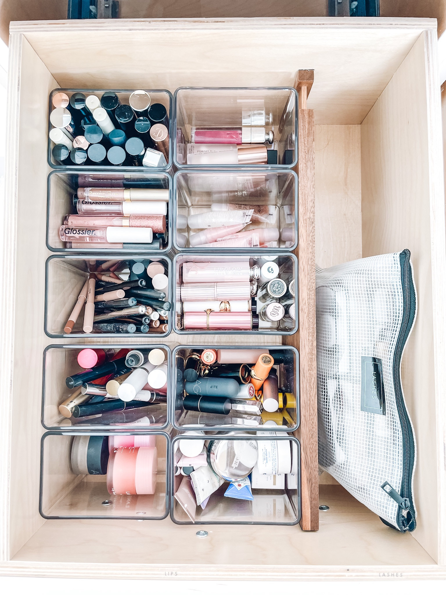 Lips + lashes organization. The Container Store Letter-Size pouch. Home Edit tall bin organizer. Amazon Laneige lip mask✨

#LTKhome #LTKbeauty