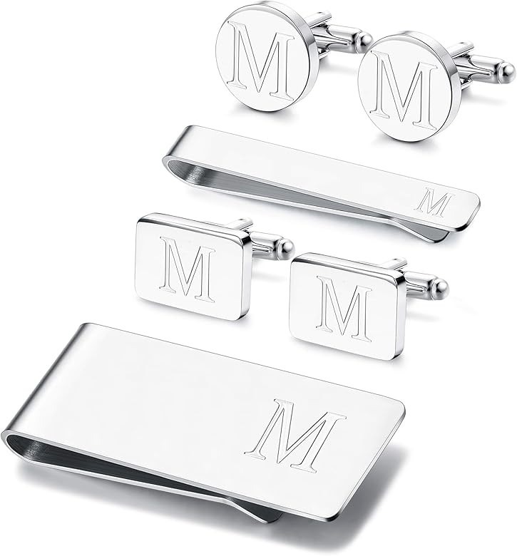 JOERICA 6 PCS Engraved Initial Cufflinks Tie Bar Money Clip Set Shirt Alphabet Letter Wallet Tie ... | Amazon (US)