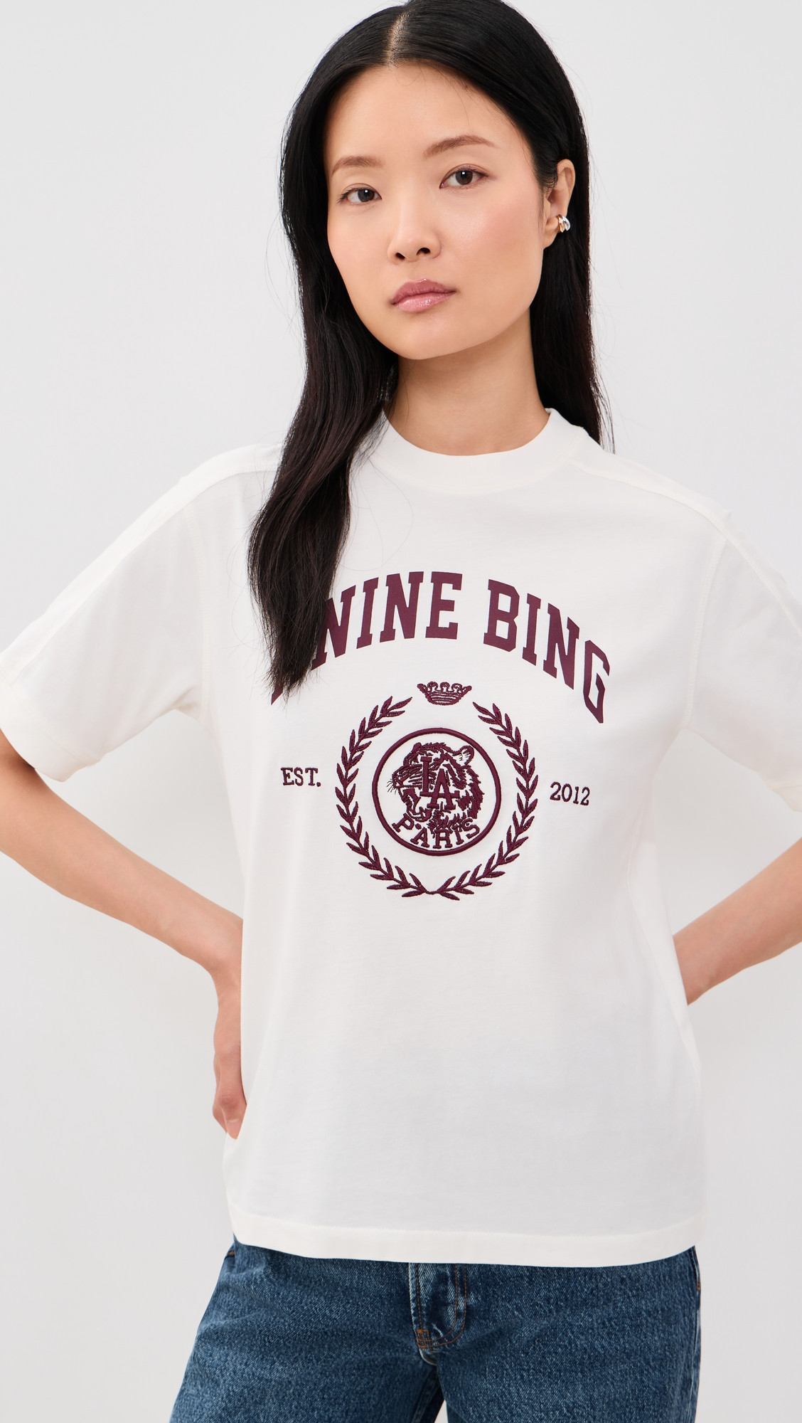 ANINE BING Jaylin Collegiate Tee Cream XS | Shopbop
