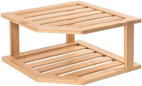 Bamboo Corner Shelf,2 Tier Plate Organizer for Cabinet and Countertop,Pantry Dish and Spice Rack ... | Amazon (US)