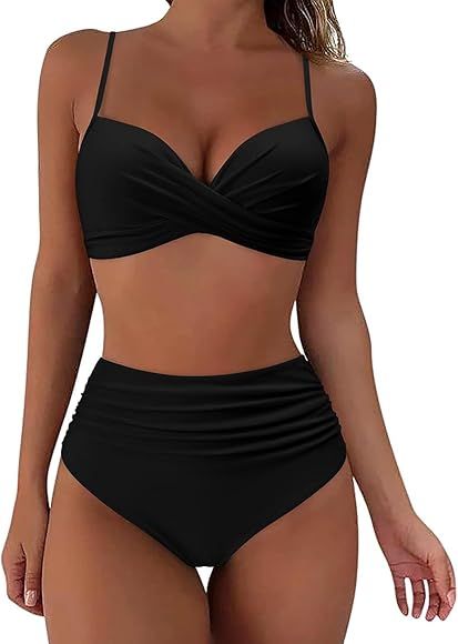 TOEECY Bikini Set Damen Cross Badeanzüge Bademode Zweiteiliger Badeanzug Push Up High Waist Sexy... | Amazon (DE)