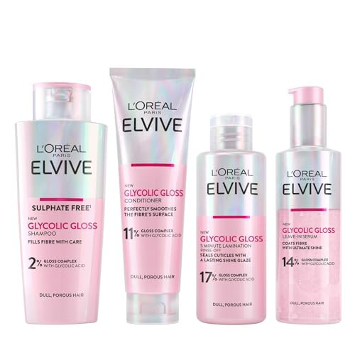 L'Oréal Paris Elvive Glycolic Gloss Shampoo, Conditioner and Rinse-Off Treatment Set for Dull Porous Hair, Get The Shiniest Hair of Your Life, Glossing Routine for Mirror-Like Shine | Amazon (UK)