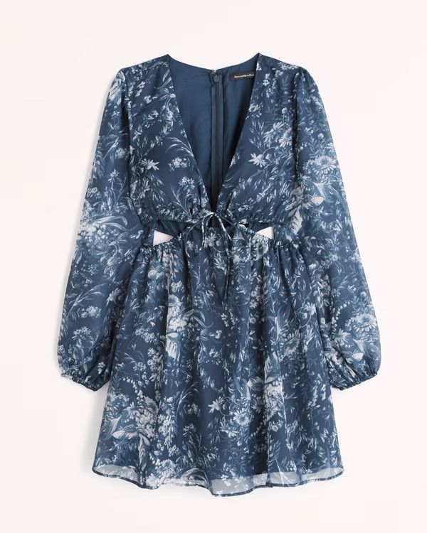 Long-Sleeve Cutout Mini Dress Blue Dress Dresses Navy Dress Abercrombie Dress Fall Outfits 2022 | Abercrombie & Fitch (US)