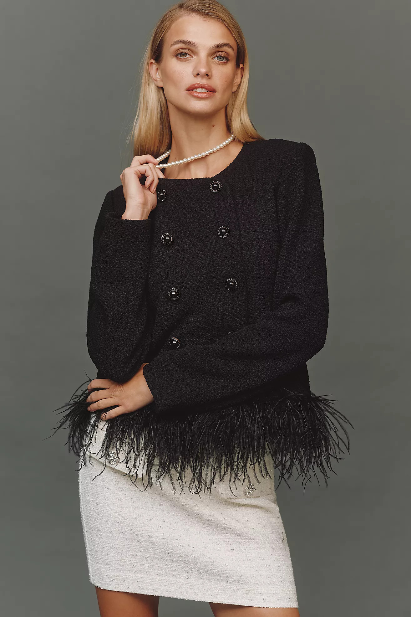 Hutch Malina Faux-Feather Trim Tweed Jacket | Anthropologie (US)