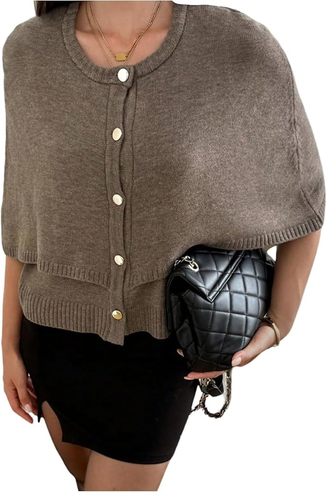 MakeMeChic Women's Cape Cardigan Button Down Half Sleeve Poncho Sweater Shawl | Amazon (US)