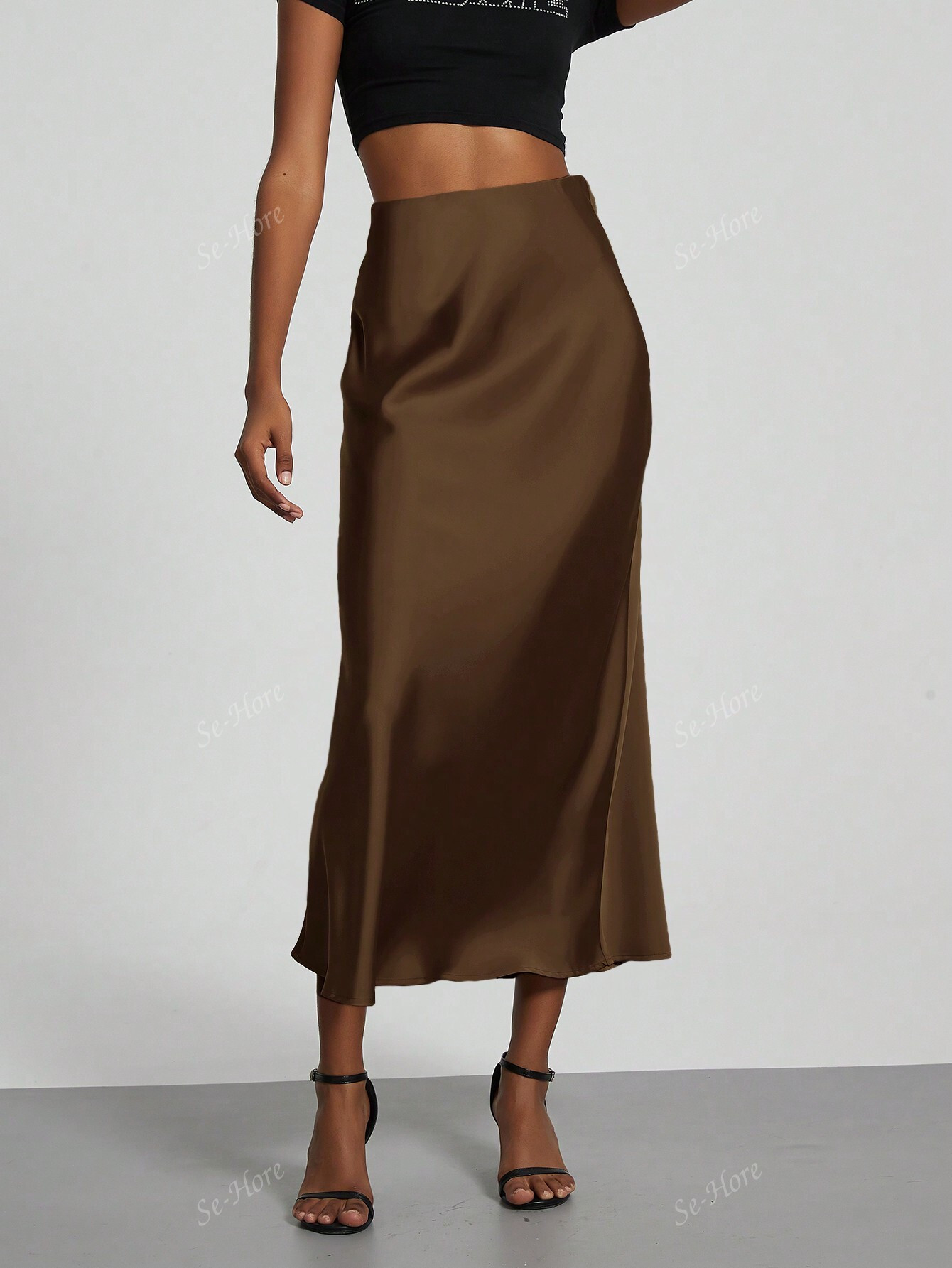 Women's Elastic Satin-Finish Satin Midi Skirt | SHEIN USA | SHEIN