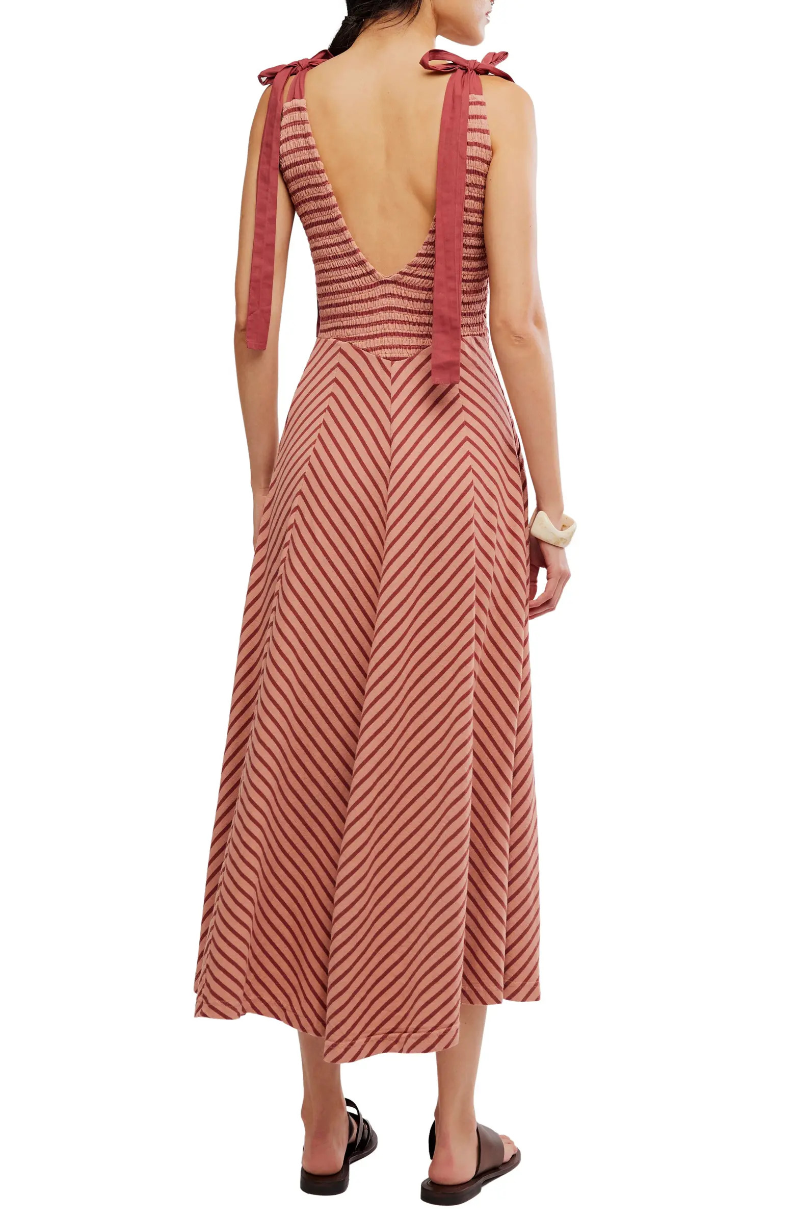 Cecelia Stripe Tie Shoulder Midi Dress | Nordstrom
