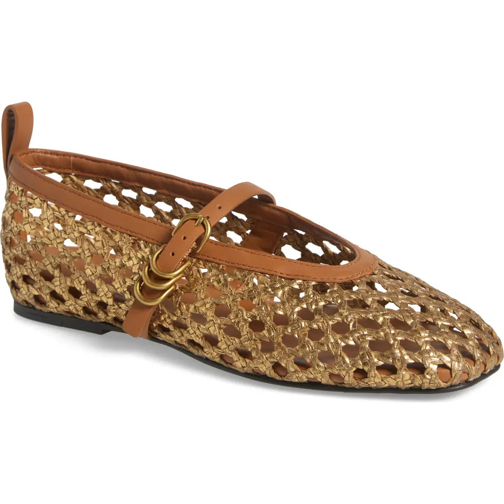 rag & bone Spire Woven Mary Jane Flat in Gold Woven at Nordstrom, Size 7.5Us | Nordstrom