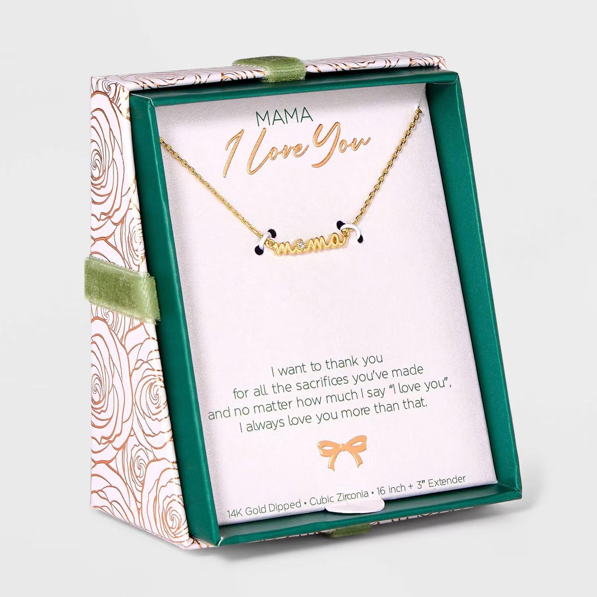 14K Gold Dipped Cubic Zirconia "Mama" Pendant Necklace - Gold | Target