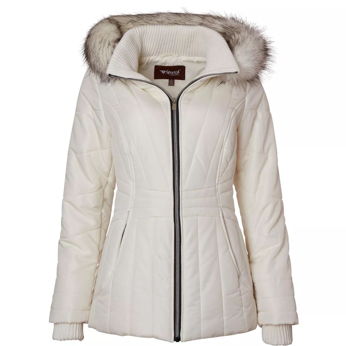 Sportoli Womens Winter Coat Faux Fur Trim Hooded Down Alternative Puffer Jacket | Target
