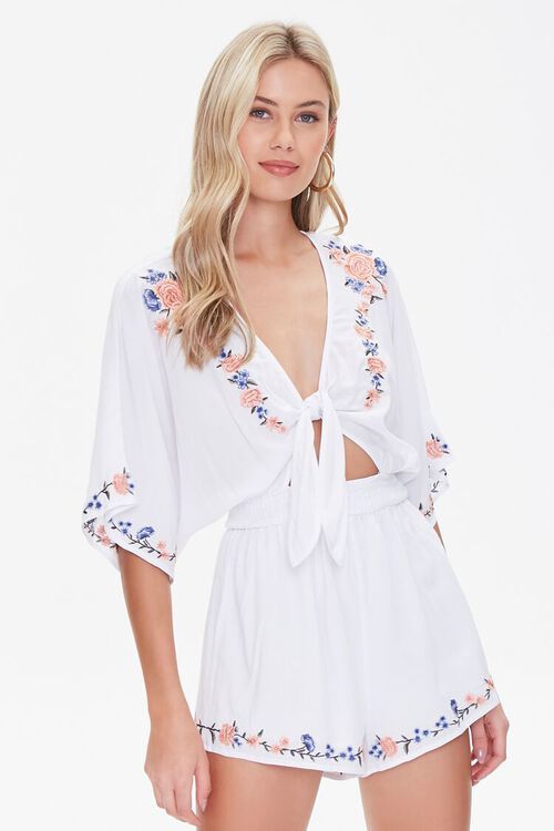Floral Embroidered Tie-Front Romper | Forever 21 (US)