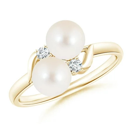 Angara Two Stone Freshwater Cultured Pearl Ring with Diamond Accents in 14K Yellow Gold for Women | June Birthstone Jewelry for Her | Walmart (US)