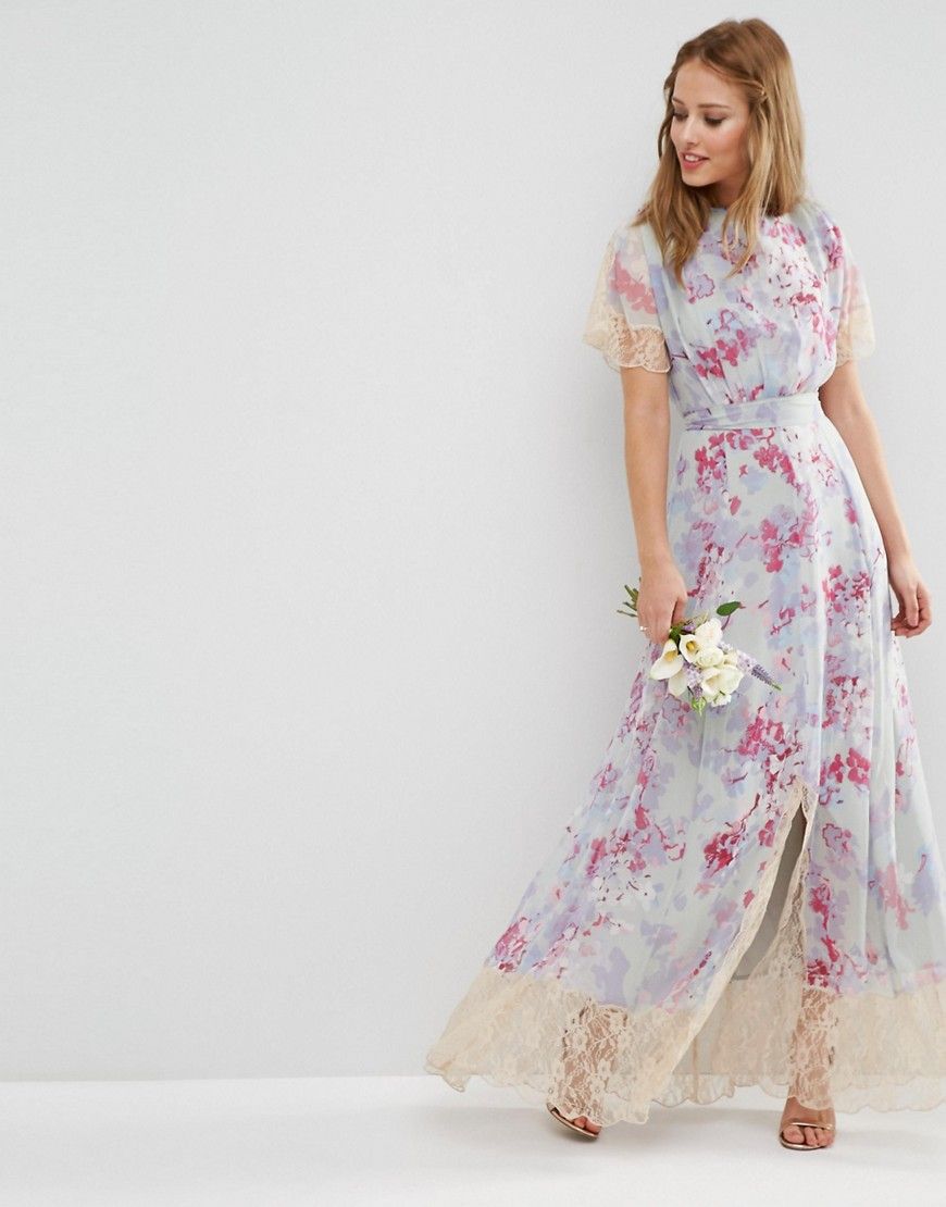 ASOS WEDDING Maxi Dress With Lace Detail in Print - Multi | ASOS US