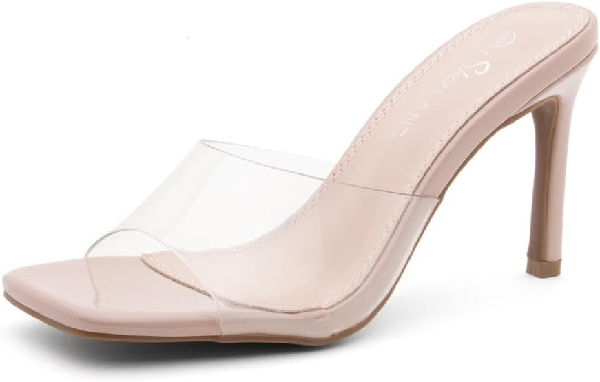 Shoe Land Melrose Women's High Heels Stiletto Heeled Slides, Square Open Toe One Band Slip-On Hee... | Amazon (US)