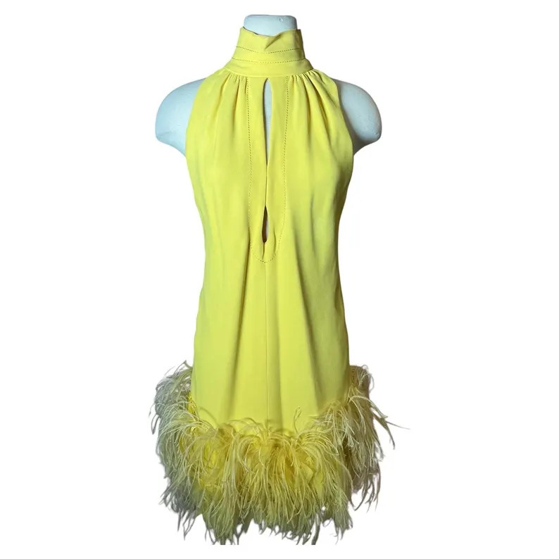 Vintage 1960s Yellow Feather Keyhole Mini Silk Crepe Dress XS Small | Etsy (Global)