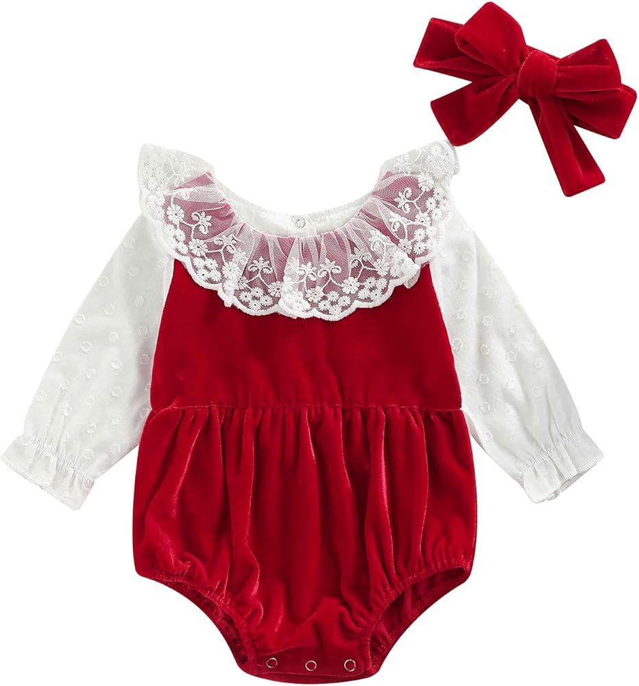 KOSUSANILL Newborn Baby Girl Valentines Day Outfit Infant Ruffle Long Sleeve Romper Sweatshirt Onesi | Amazon (US)