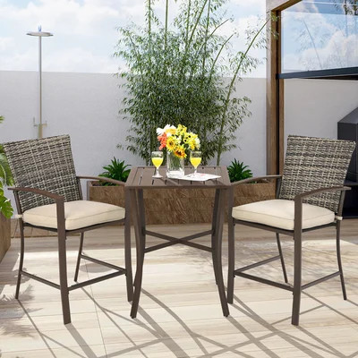 Square 2 - Person 27.5" Steel Bar Height Dining Set with Cushions | Wayfair North America