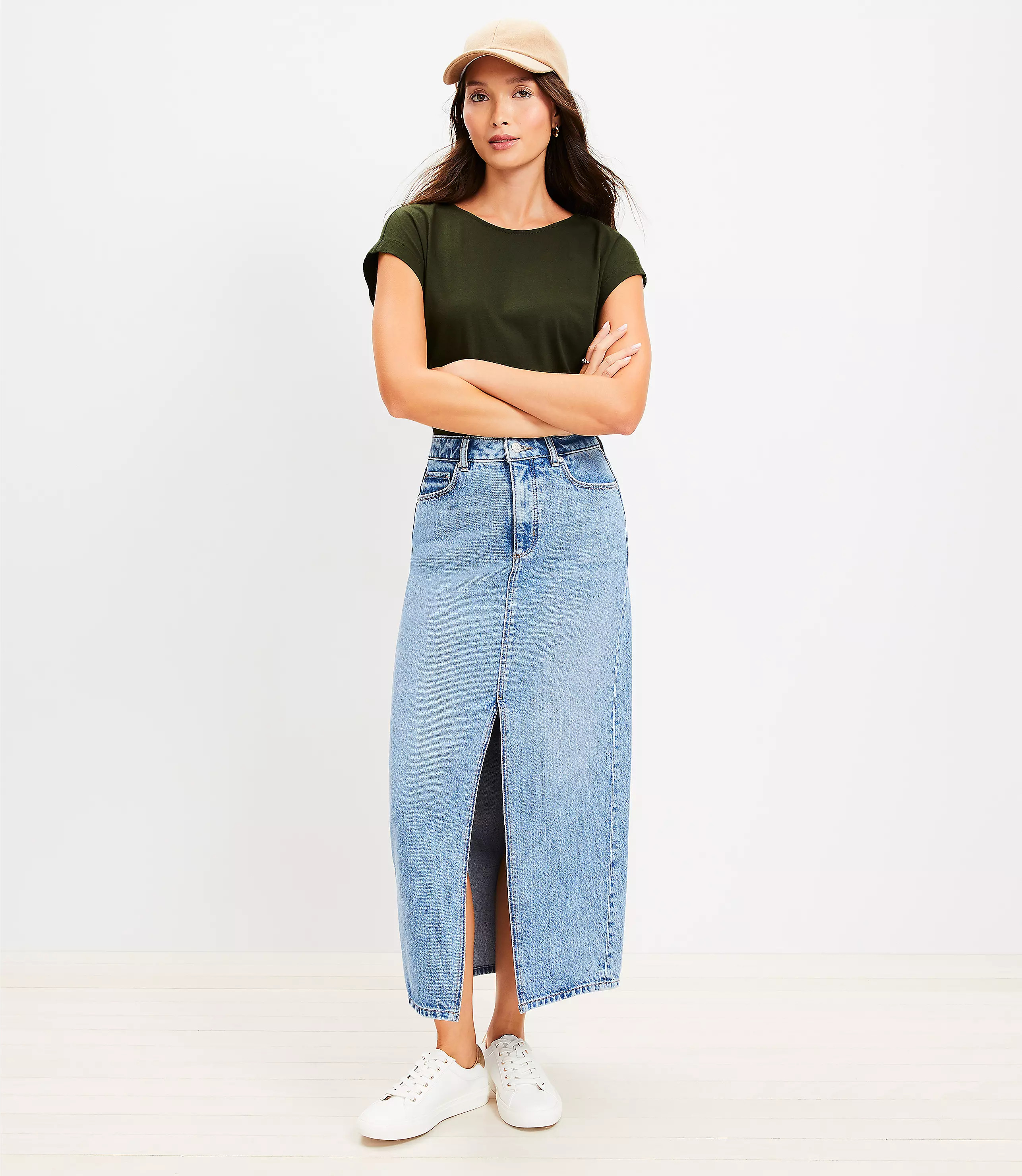 Denim Midi Skirt in Classic Mid Wash | LOFT