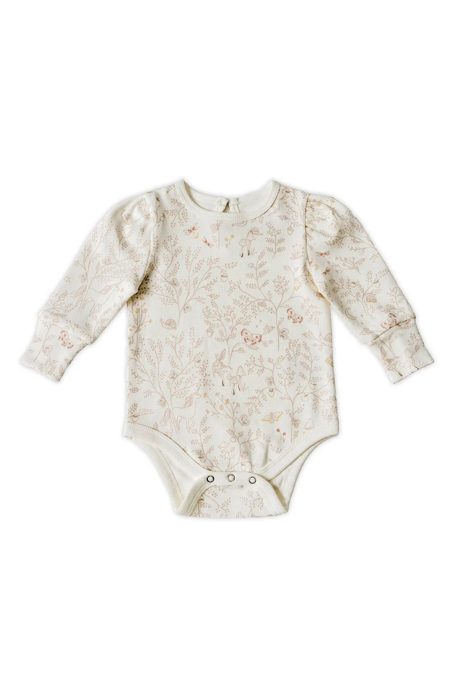 Secret Garden Puff Sleeve Organic Cotton Romper | Nordstrom