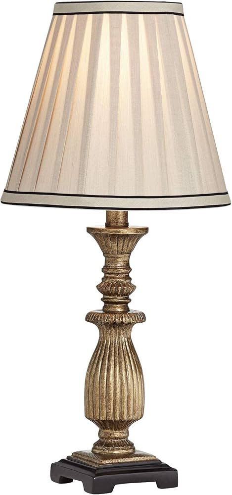 Regency Hill Ribbed Traditional Rustic Accent Table Lamp 18" High Antique Gold Beige Fabric Pleat... | Amazon (US)