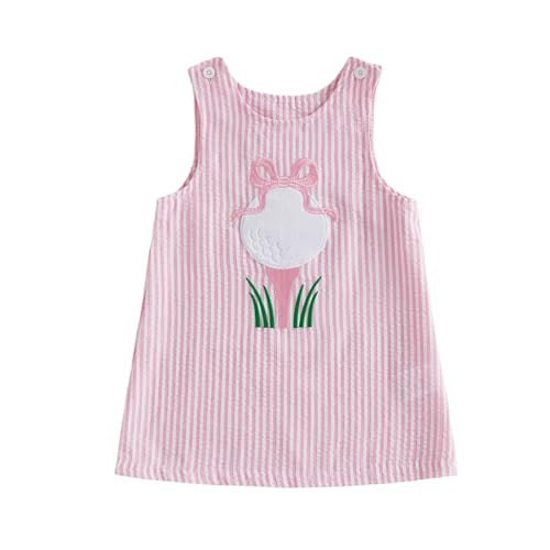 xkwyshop Toddler Baby Girl Outfit Golf Cart Bow Embroidery Striped Tank Dress Sleeveless A-Line Dress Infant Summer Clothes (Pink, 12-18 Months) | Amazon (US)