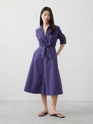 Cuffed Tie-Front Midi Shirtdress | Banana Republic Factory | Banana Republic Factory