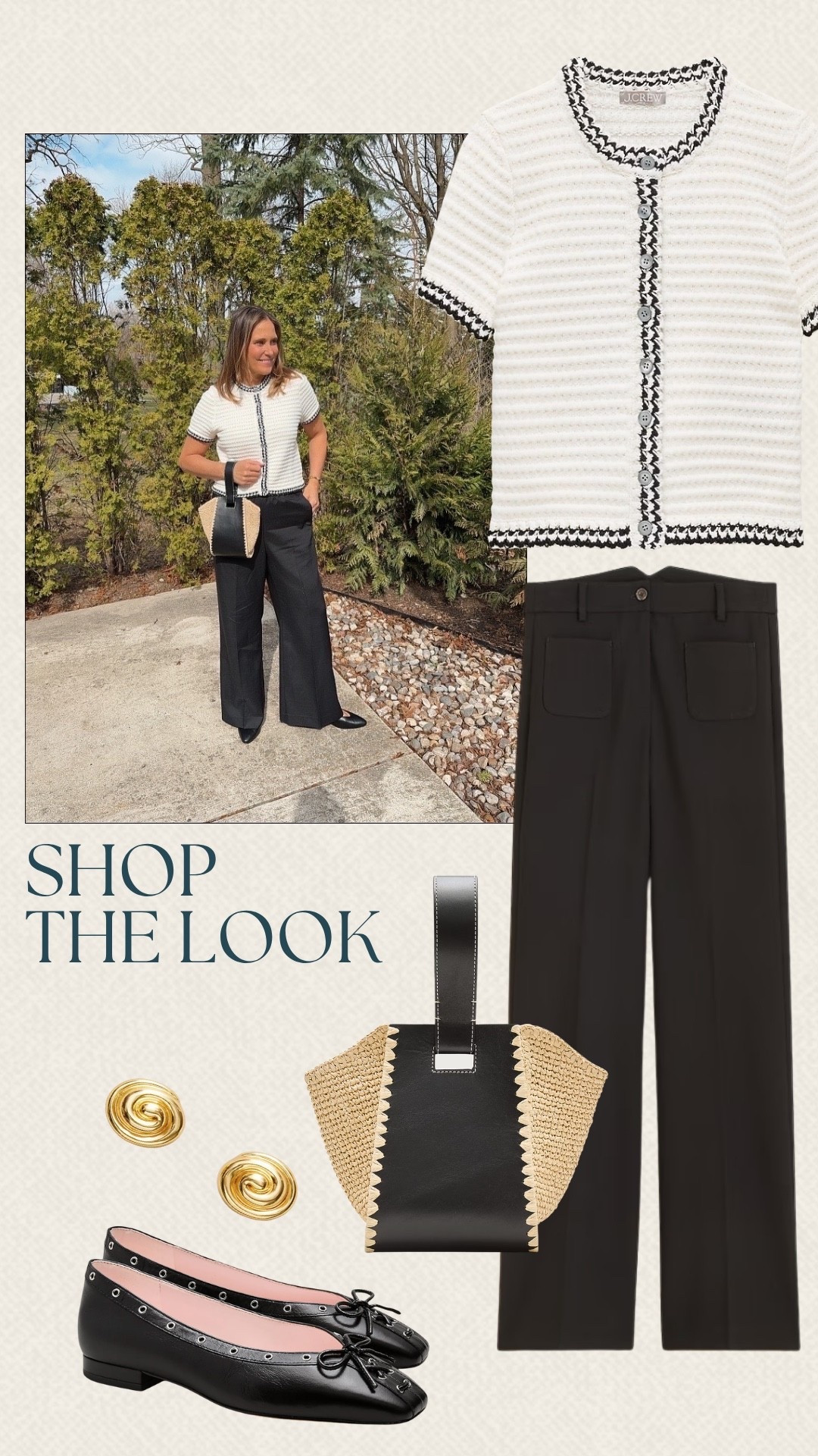 We styled this look with all J.Crew pieces for a classic black-and-white combo that works effortlessly together. We love how the structured pants and textured top balance each other for a clean, pulled-together feel. Perfect for the office, lunch meetings, or an easy day-to-night look.

#LTKOver40 #LTKMidsize #LTKSeasonal