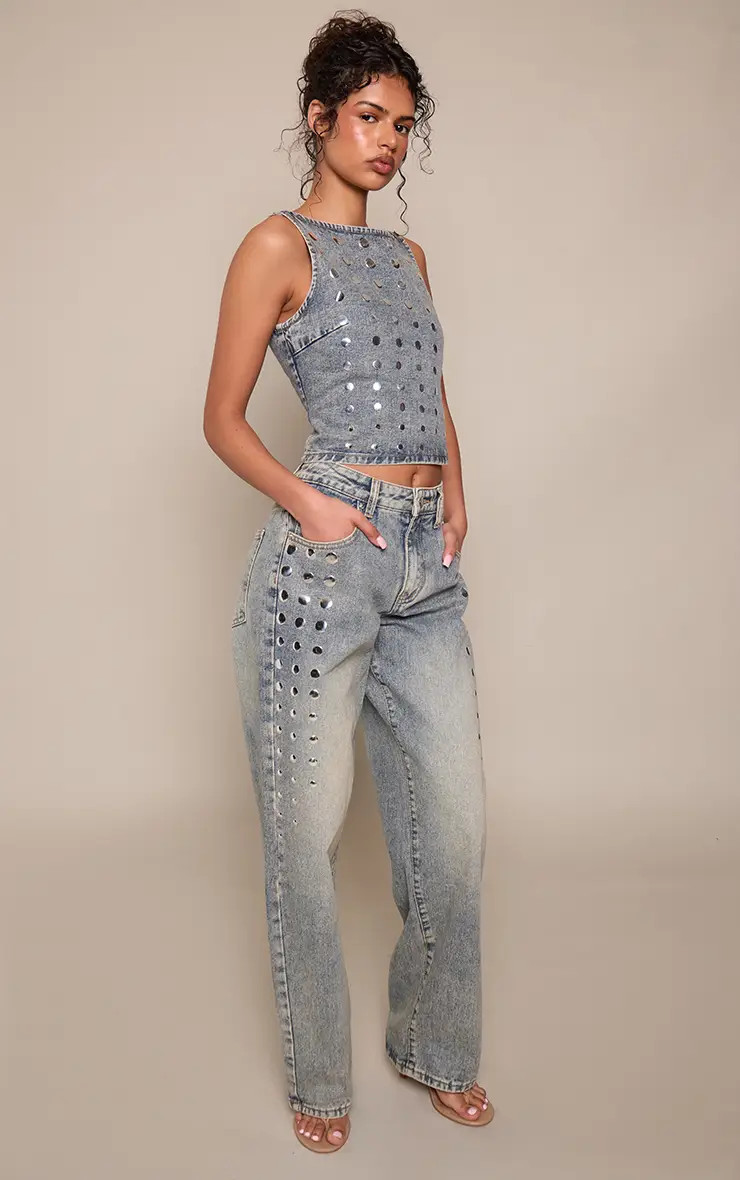 Vintage Side Studded Jeans | PrettyLittleThing US