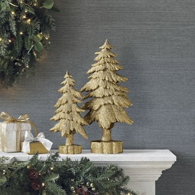 Gold Mantel Decorative Trees with Hand-Applied Finish & Textured Detail | Frontgate