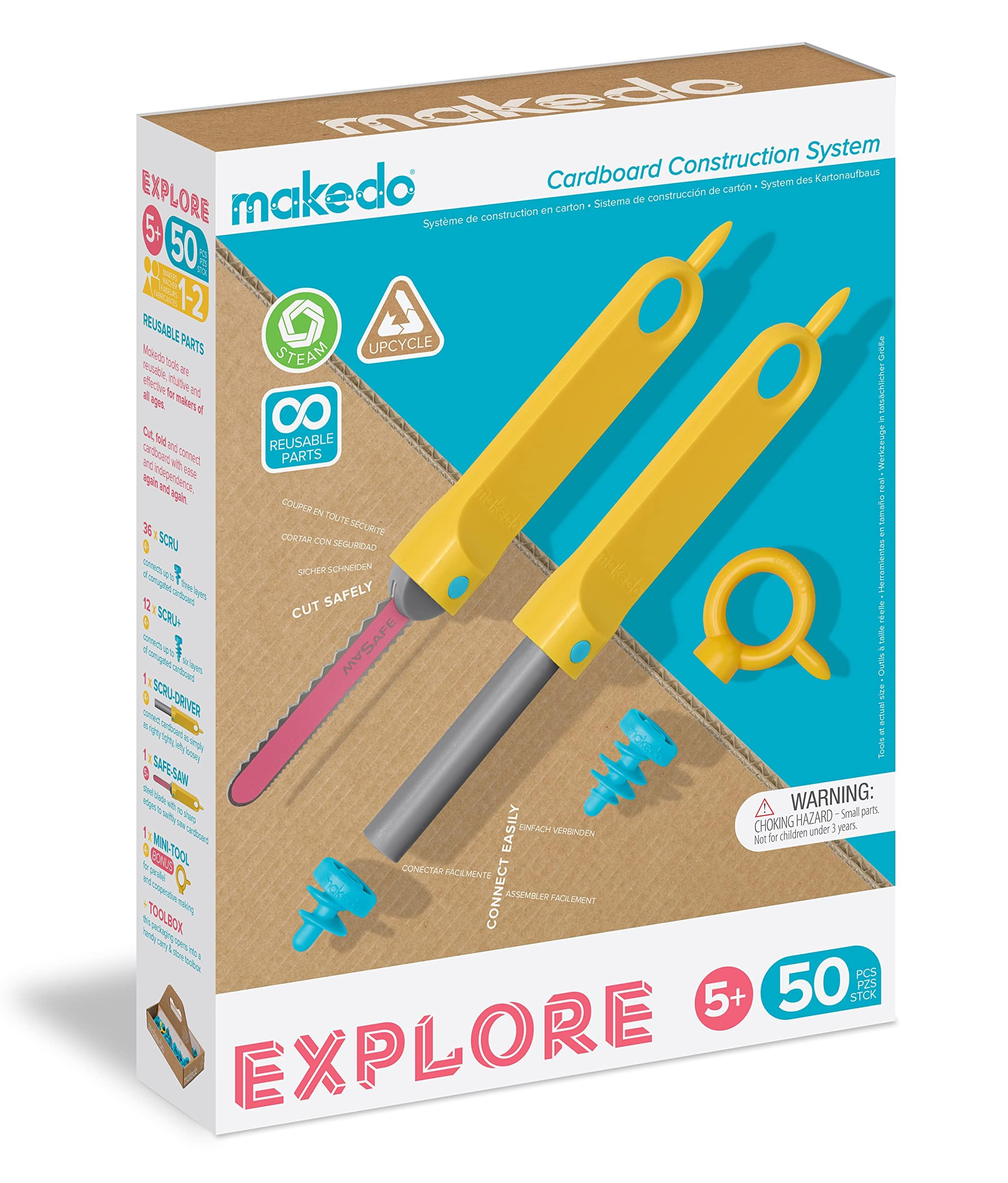 Makedo Explore | Upcycled Cardboard Construction Toolkit in Small Toolbox (50 Pieces) | STEM + ST... | Amazon (US)