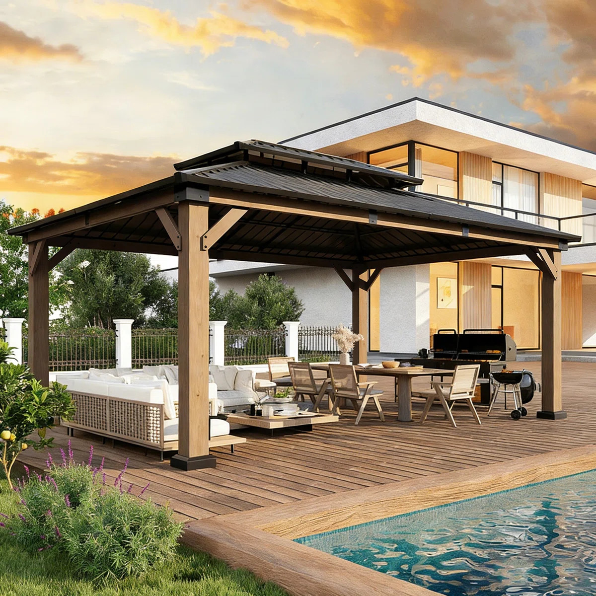 Jolydale Soild Wood Gazebo, Hardtop Gazebo With Galvanized Steel Double Roof, Suitable For Patios... | Wayfair North America