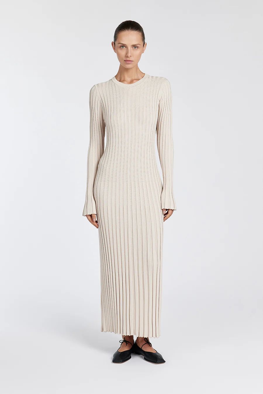 ADA STONE LONG SLEEVE MIDI DRESS | DISSH