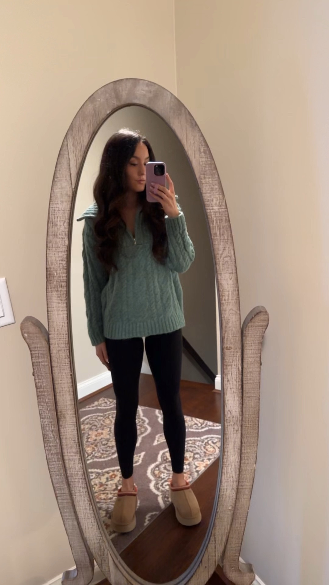 Casual put together outfit 

All in Favor sweater TTS 
Lululemon super high rise legging size 6
Ugg tazz platform slippers 

#LTKSeasonal #LTKShoeCrush