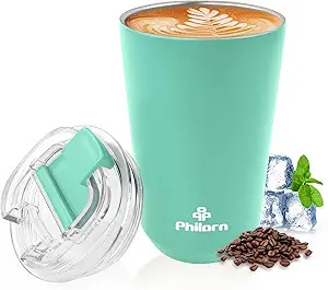 PHILORN Coffee Mug 12 OZ Tumbler, Green Travel Coffee Mug with Lid, Coffee Thermos for Hot & Cold... | Amazon (US)