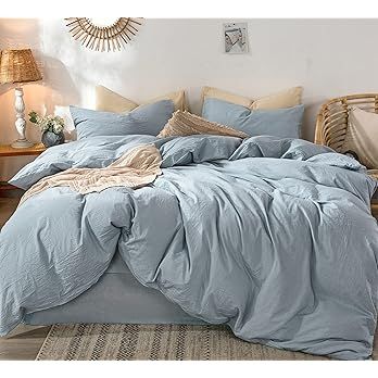 MooMee Bedding Duvet Cover Set 100% Washed Cotton Linen Like Textured Breathable Durable Soft Com... | Amazon (US)