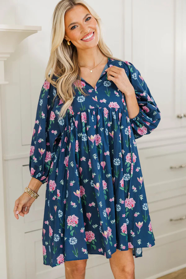 NURSING COLLECTION: It's All True Navy Floral Short Sleeve Dress | The Mint Julep Boutique