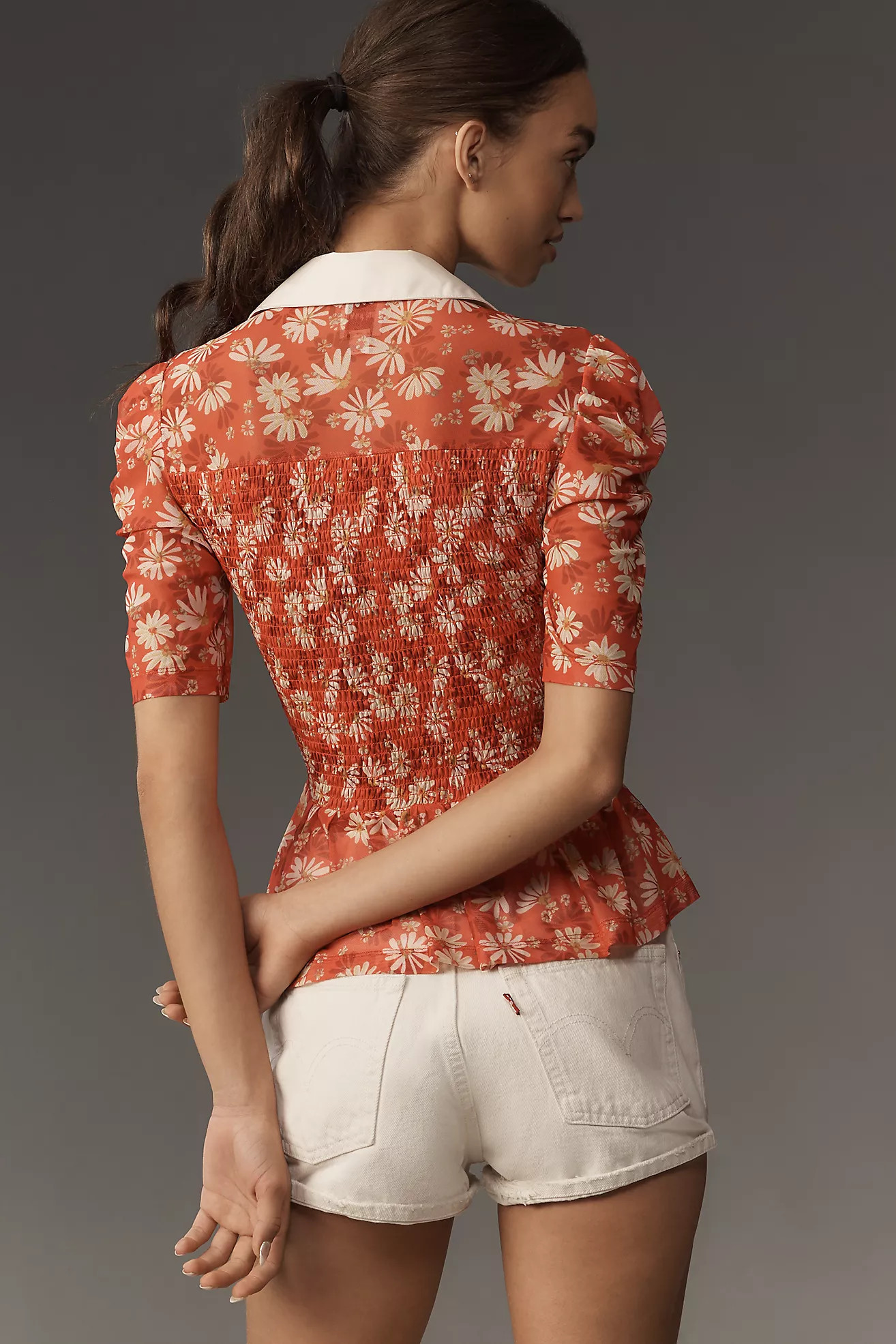 Maeve Short-Sleeve Smocked Polo Top | Anthropologie (US)