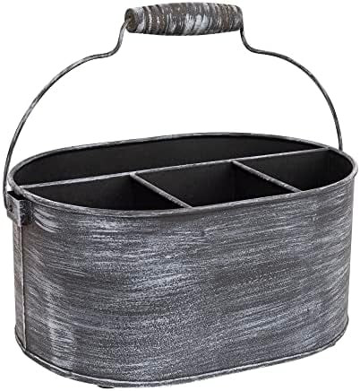 Galvanized Flatware Caddy – Rustic Metal Utensil Holder with Handle – 4-Compartment Kitchen O... | Walmart (US)
