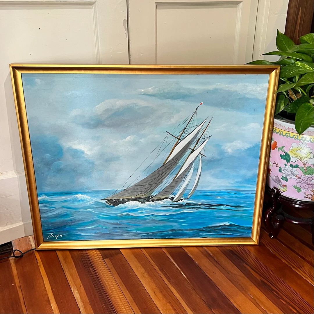 Vintage Very Large Original Oil Painting Sailboat / Coastal Nautical Beach House Décor | Etsy (US)
