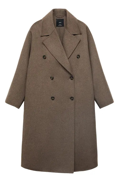 MANGO Picarol Double Breasted Wool Blend Coat in Medium Brown at Nordstrom, Size Small | Nordstrom