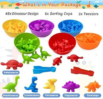 Counting Dinosaurs Matching Game Color Sorting Toys with Sorting Bowls Montessori STEM Color Clas... | Amazon (US)