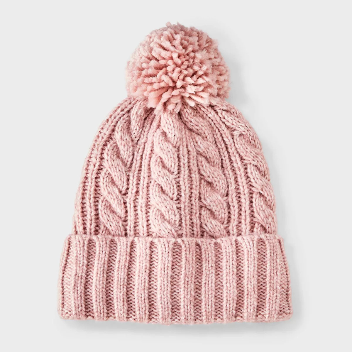 Girls' Cable Knitted Beanie with Pom Hat - Cat & Jack™ Pink | Target