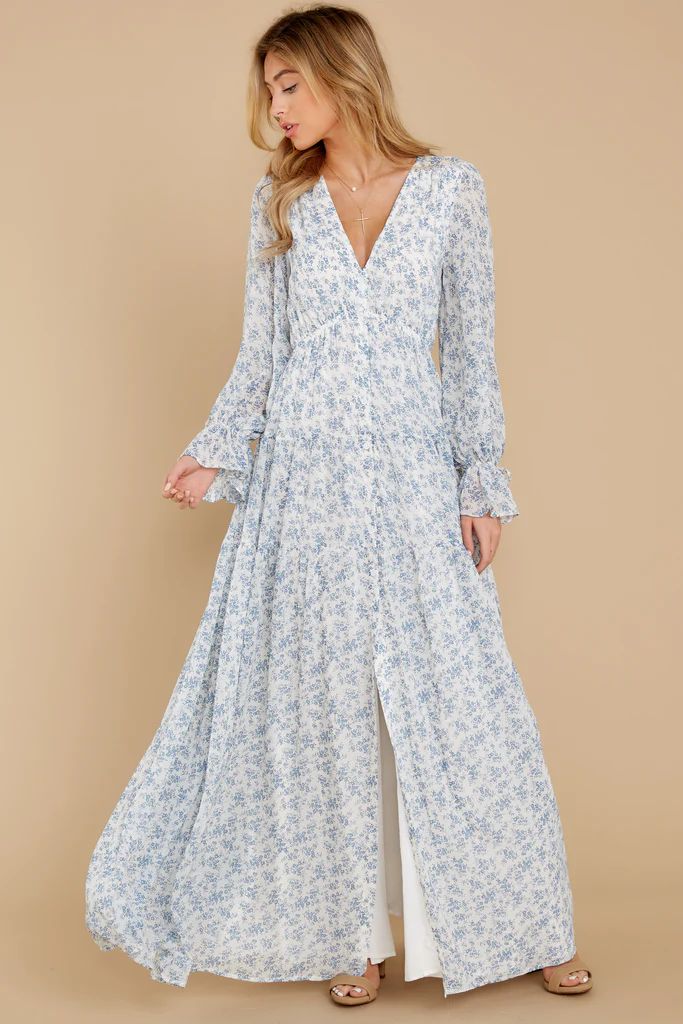 Afternoon Calm Light Blue Floral Print Maxi Dress | Red Dress 